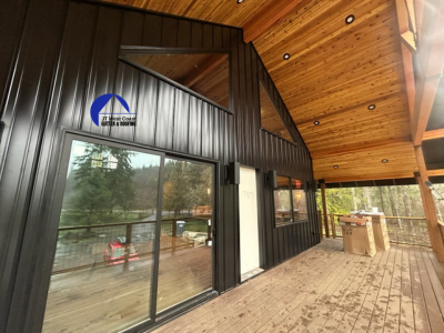 Black siding installed on home